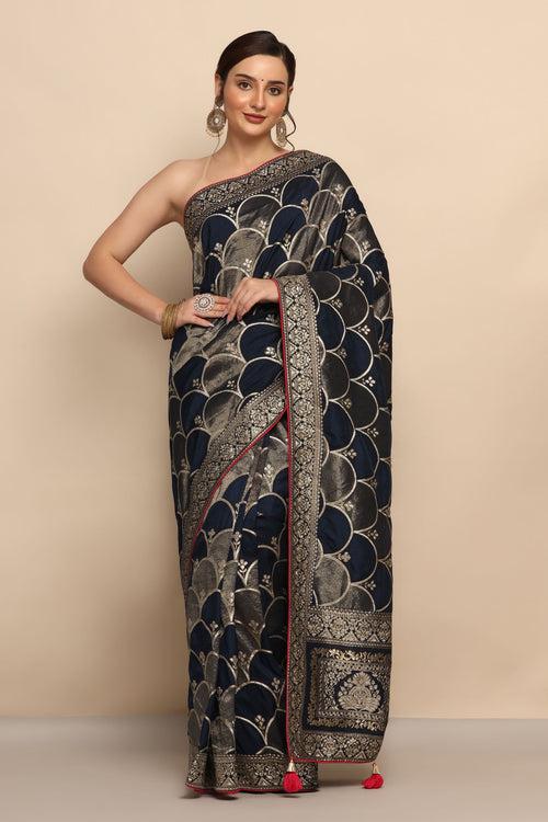 Exquisite Blue Silk Saree with Cut Dana, Sequins, and Zari