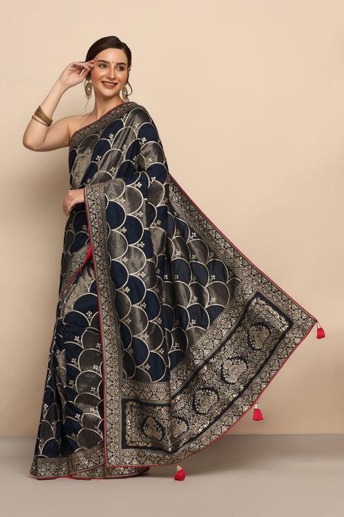 Exquisite Blue Silk Saree with Cut Dana, Sequins, and Zari