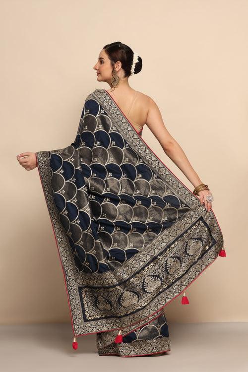 Exquisite Blue Silk Saree with Cut Dana, Sequins, and Zari