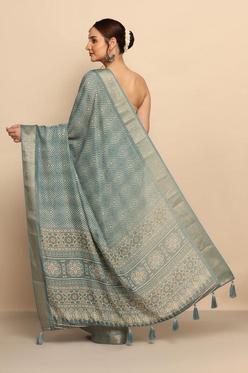 Enchanting Blue Printed Silk Saree | Geometrical Motif | Limited Edition