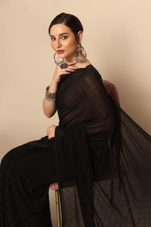 Timeless Elegance: Black Georgette Saree with Graceful Drape