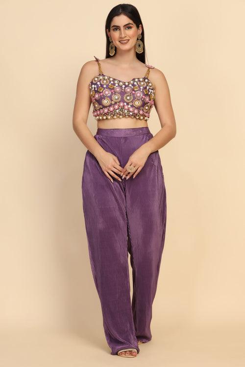 Elegant Purple Color Floral Motif Embroidered Dress
