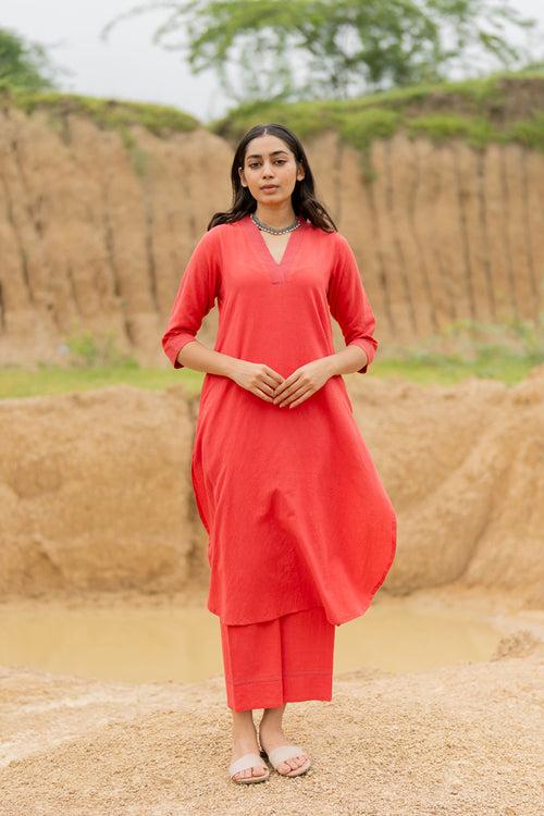 Coral Red Kurta Set