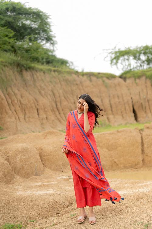 Coral Red Kurta Set