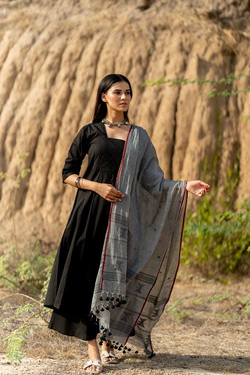 Coal Black Kurta Set with Dupatta