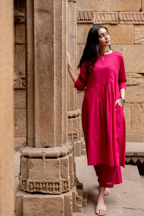 Hibiscus pink Kurta set with dupatta