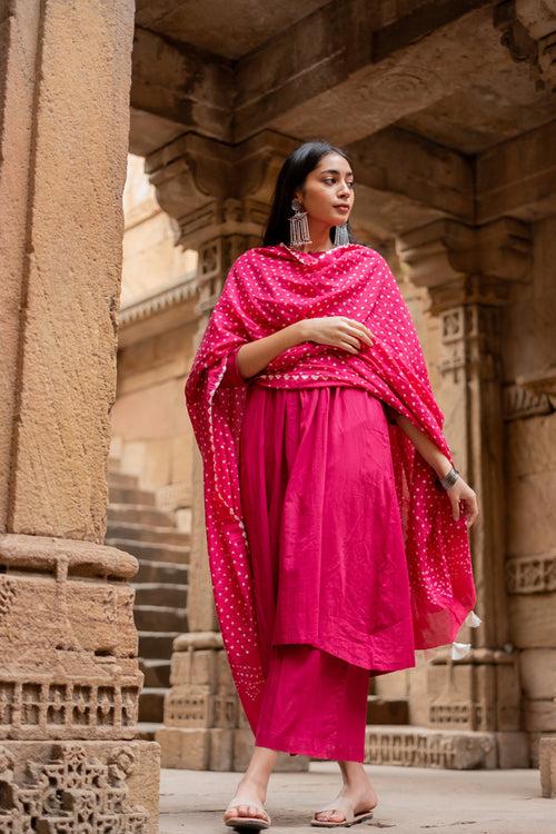 Hibiscus pink Kurta set with dupatta