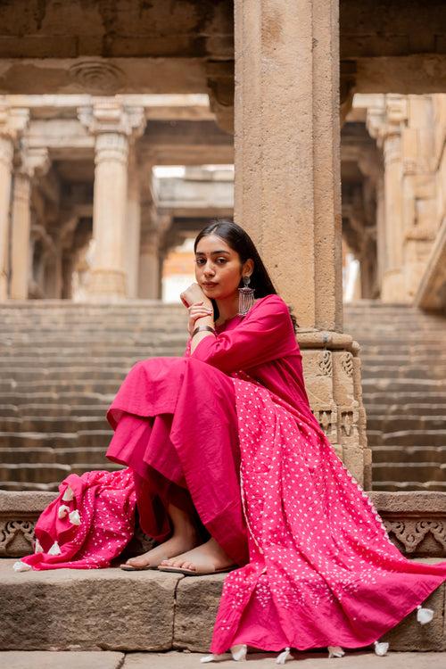 Hibiscus pink Kurta set with dupatta