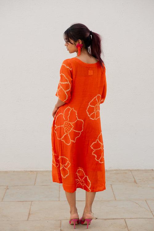 Burnt Orange Bandhani Dress