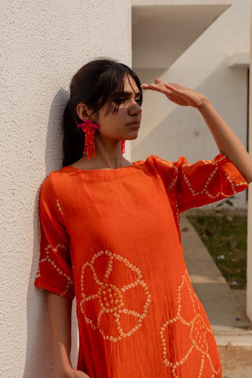 Burnt Orange Bandhani Dress