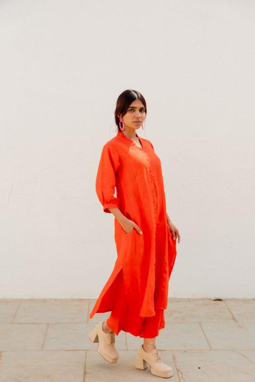 Scarlet Linen Button Down Kurta and Pants Set