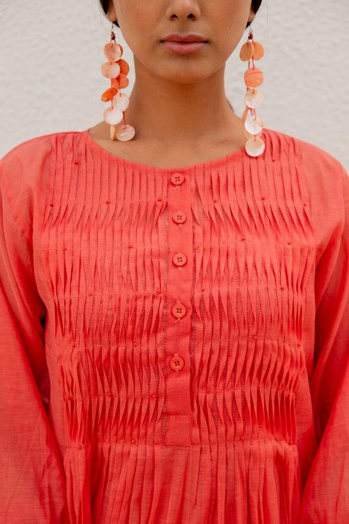 Coral Pleated Kurta and Pants