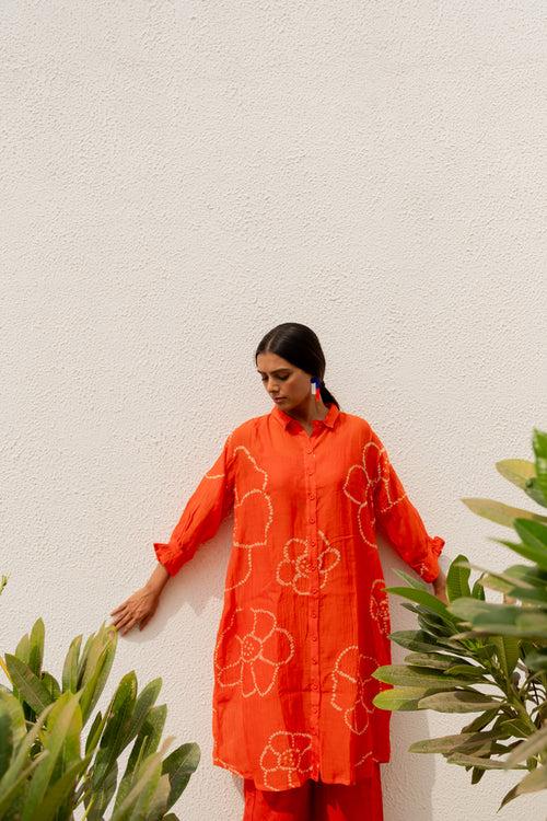 Burnt Orange Bandhani Tunic with Pants