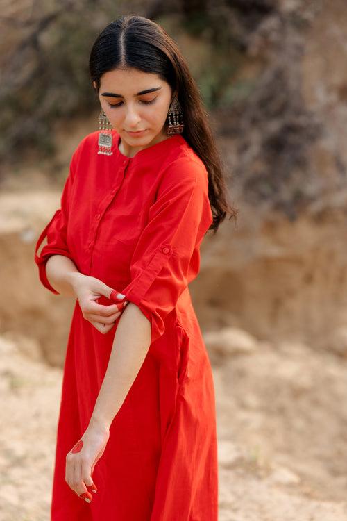 Vivid Red Kurta Set with dupatta