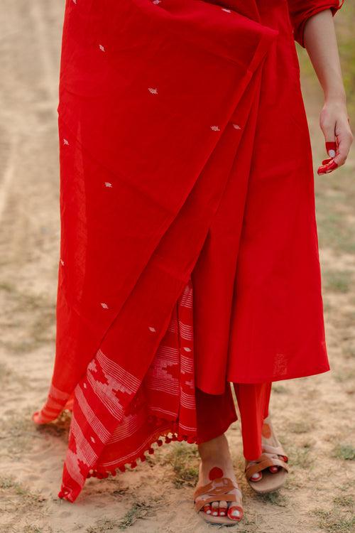 Vivid Red Kurta Set with dupatta