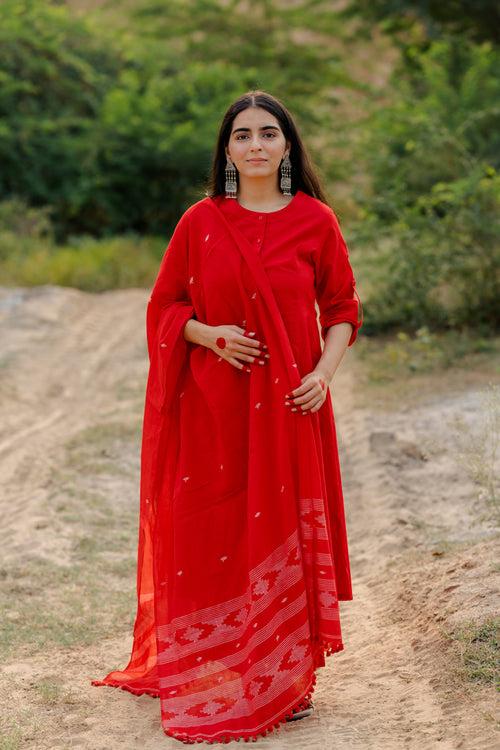 Vivid Red Kurta Set with dupatta