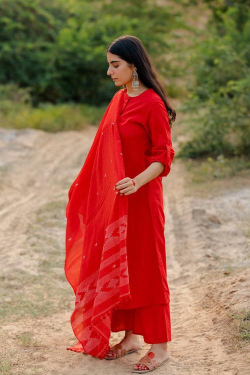 Vivid Red Kurta Set with dupatta