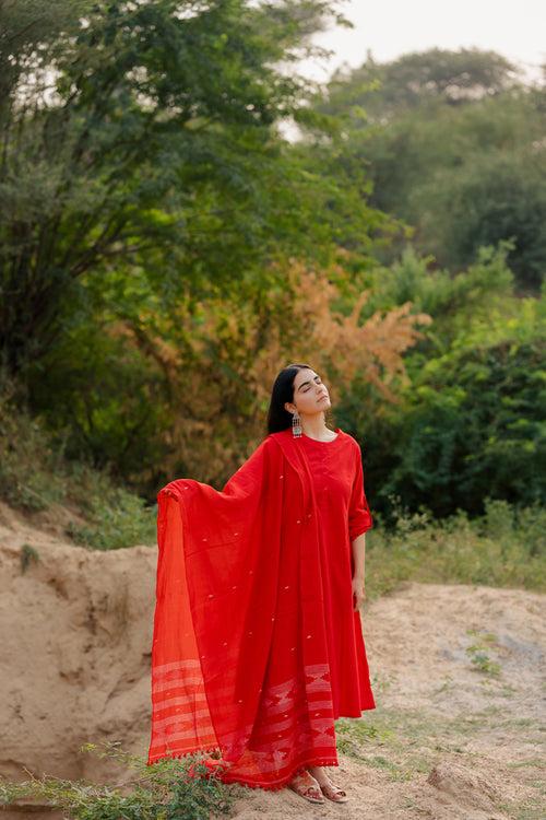 Vivid Red Kurta Set with dupatta