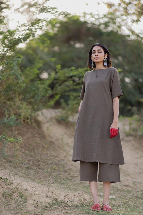 Charcoal Kurta and Culottes Set