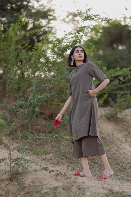 Charcoal Kurta and Culottes Set