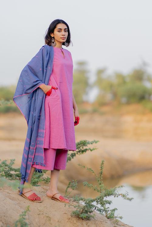 Lilac Kurta set with Jaamdani Dupatta