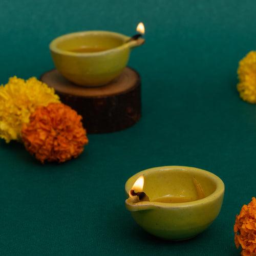 Green Ceramic Diya