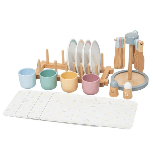 Wooden Toy - Tableware Set Plates Dishes Color Matching Spoons