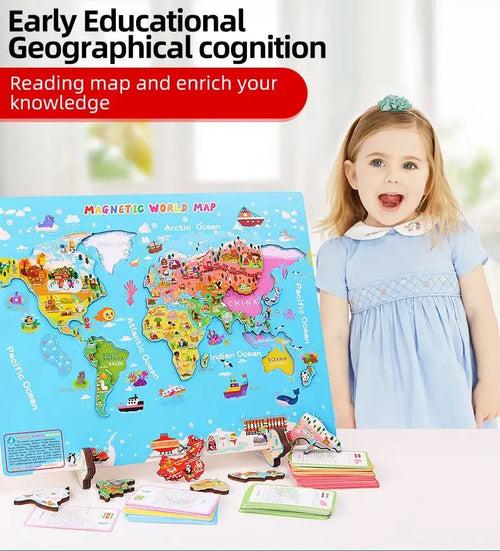Magnetic World Map Wooden Puzzle with Country Cards