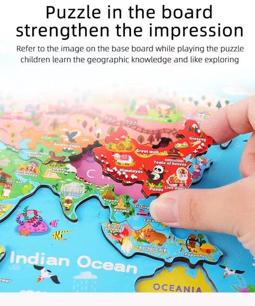 Magnetic World Map Wooden Puzzle with Country Cards