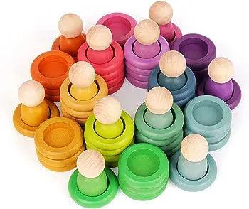 Montessori Wooden Color Sorting Stacking Game