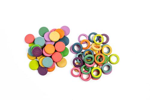 Open-Ended Play wooden Rings and Coins