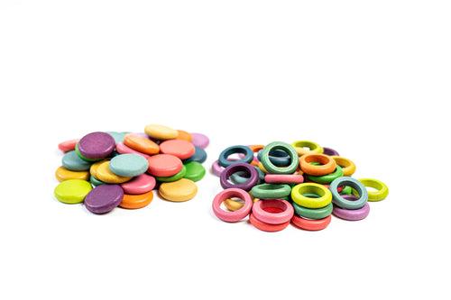Open-Ended Play wooden Rings and Coins