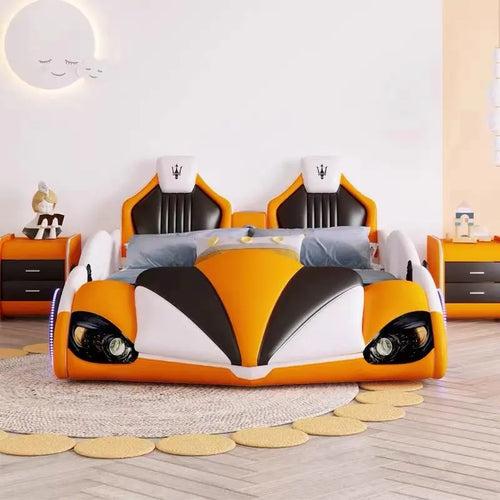 Orange Black White Race Car Bed