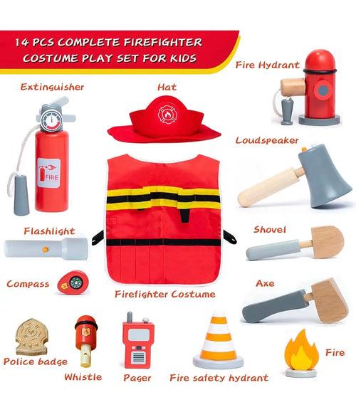 Wooden Firefighter Costume Fireman Dress Up playset