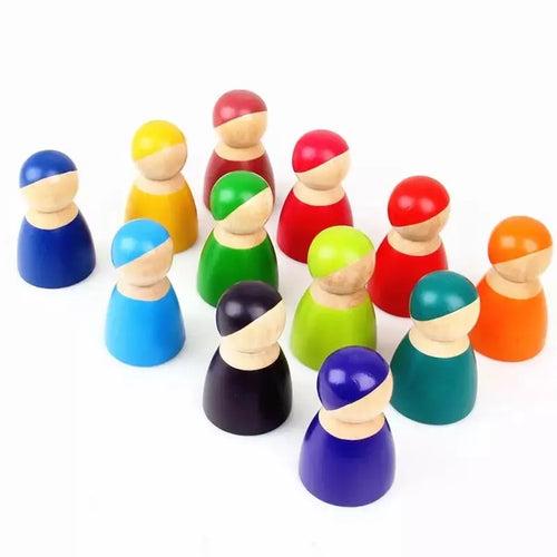 Wooden Rainbow Peg Dolls 12 pc Set Open Ended Play