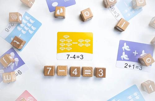 Wooden Spelling & Numbers Learning Blocks with Flashcards