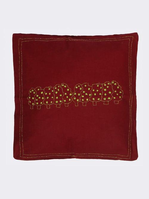 Maroon Yellow Kantha Cushion Cover - Pack of 1