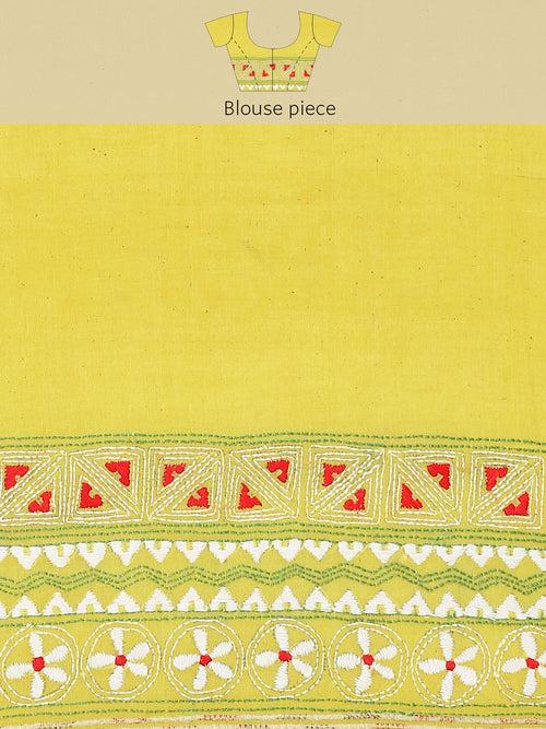 Yellow Khesh Kantha Cotton  Saree