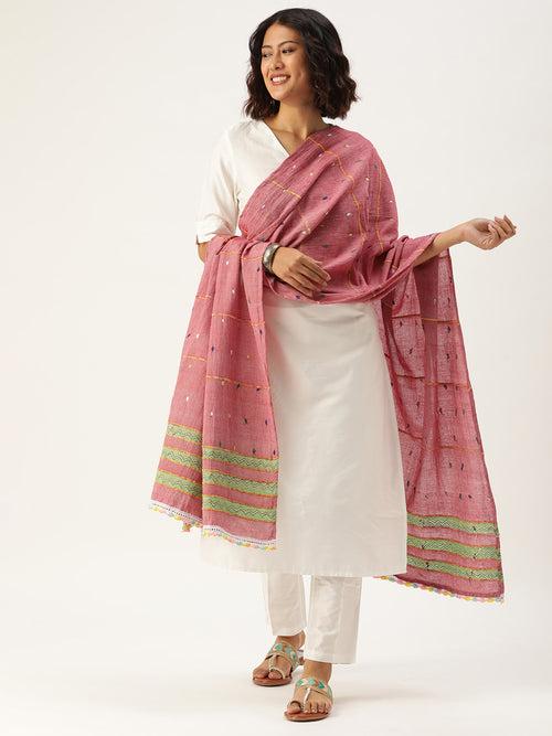 Pink Khesh Kantha Cotton dupatta