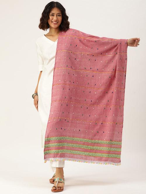 Pink Khesh Kantha Cotton dupatta