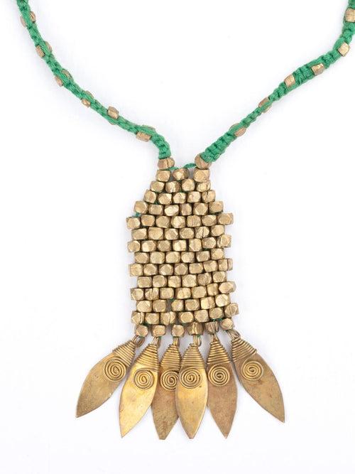 Green Thread Pentagonal Tribal Pendant Set Jewellery