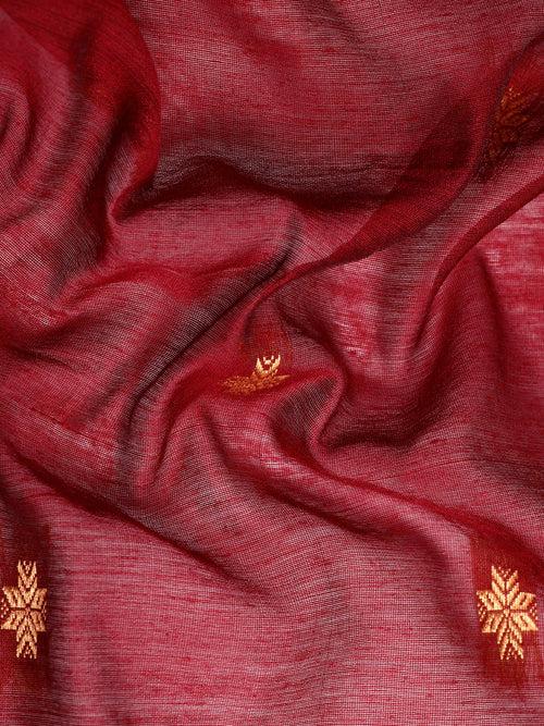 Magenta Maroon Woven Silk Cotton Saree