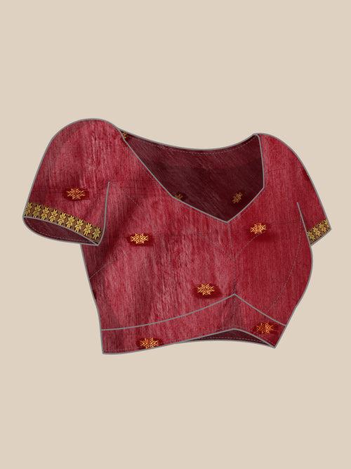 Magenta Maroon Woven Silk Cotton Saree