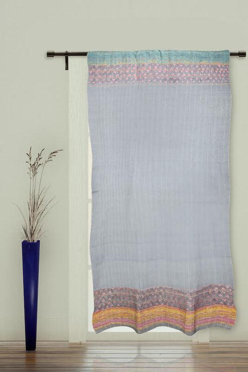 Grey Pink Khesh Kantha Cotton Door Curtain