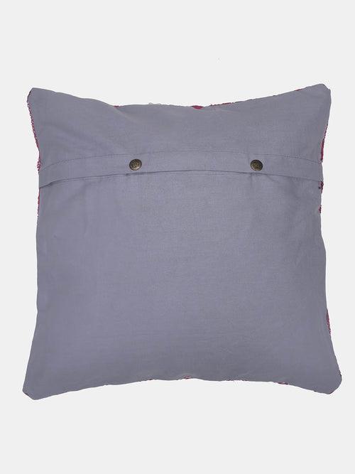 Beige Maroon Reversible Kantha Cushion cover- Grey Back