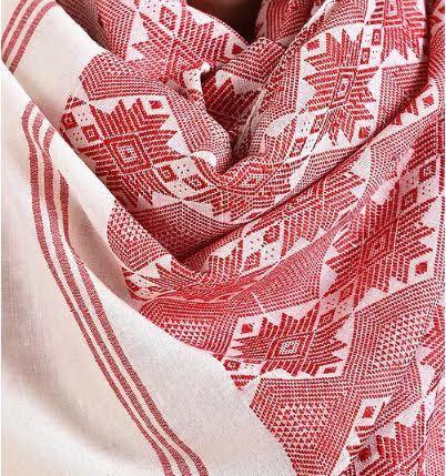 Ivory Red Cotton Eri Silk Stole