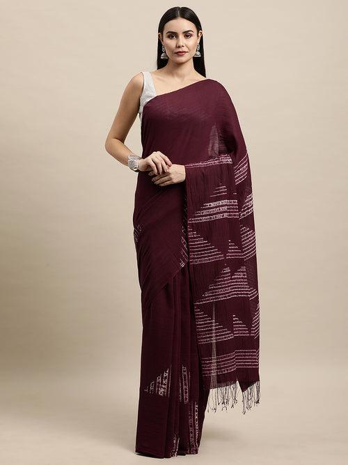 Burgundy Woven  Shibori Cotton Saree