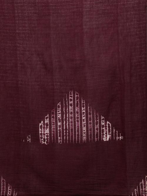 Burgundy Woven  Shibori Cotton Saree