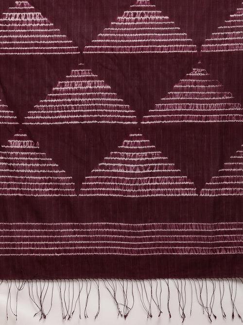 Burgundy Woven  Shibori Cotton Saree