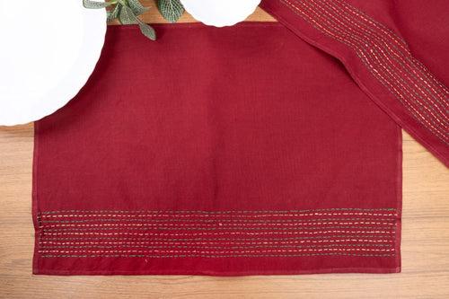 Maroon Kantha  Cotton Table Mats- 4Pack